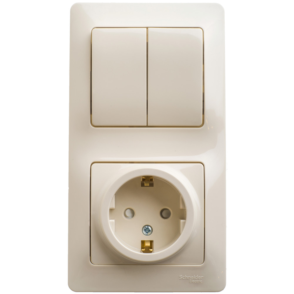 Systeme Electric Glossa Беж Блок: розетка с/з со шторками и 2-кл. выключатель