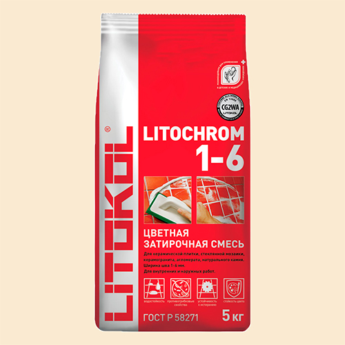 Затирка швов цементная Litokol Litochrom 1-6 C.50 светло-бежевый/жасмин, алюм.мешок 5 кг