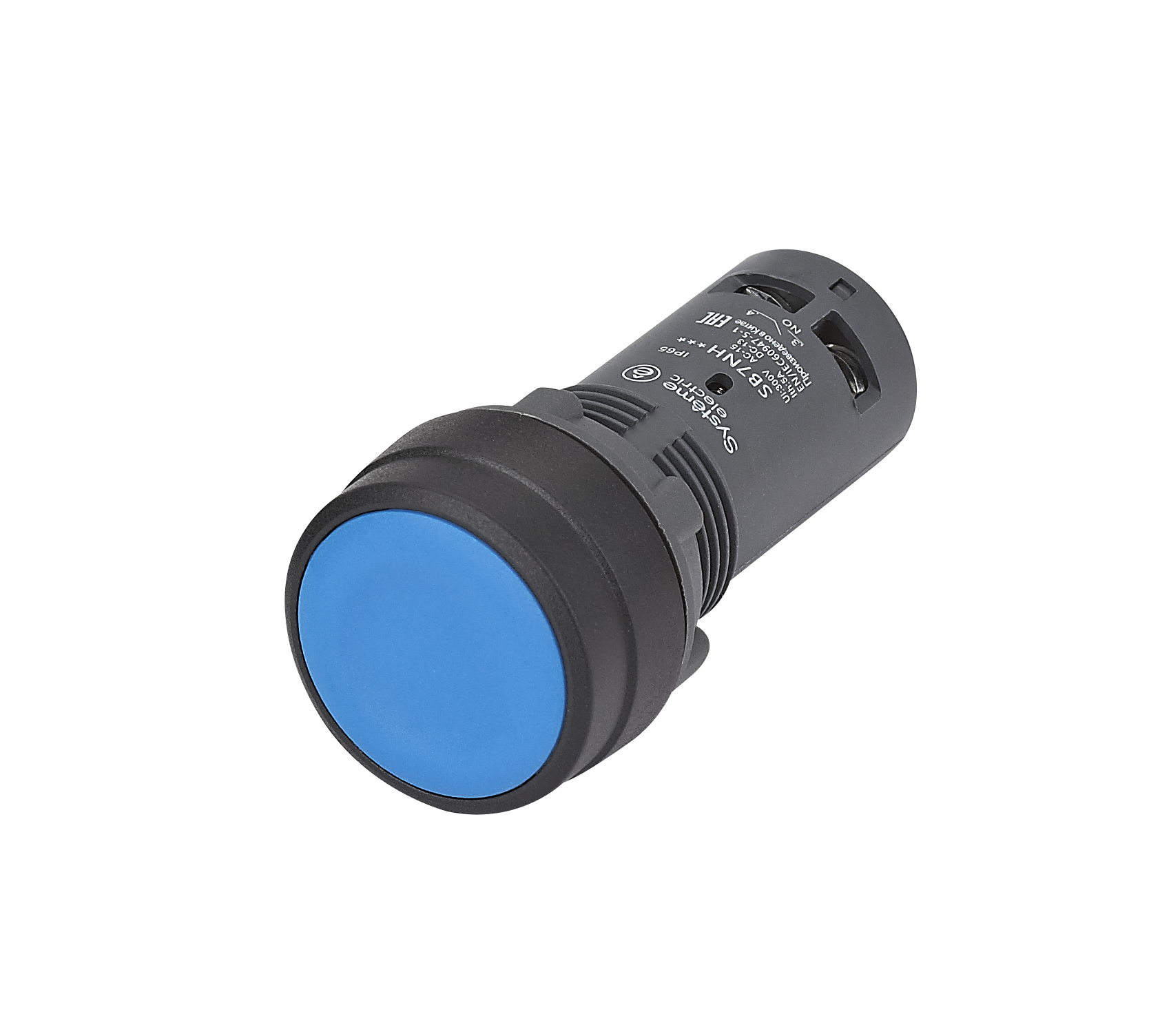 Systeme Electric Кнопка SB7 моноблочная 22мм синяя с фиксацией, пластик, 1НО+1НЗ, IP65