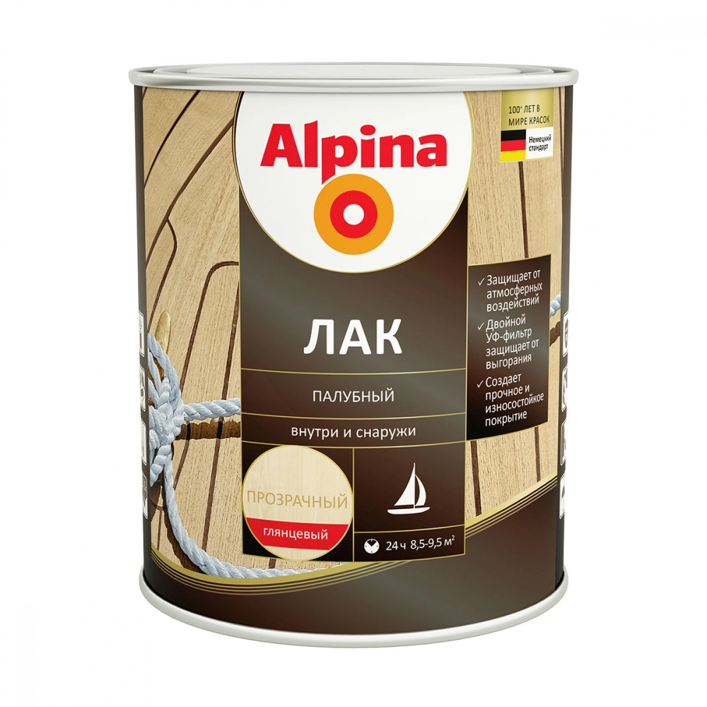 Лак алкидно-уретановый Alpina Лак палубный глянцевый, 0,75 л