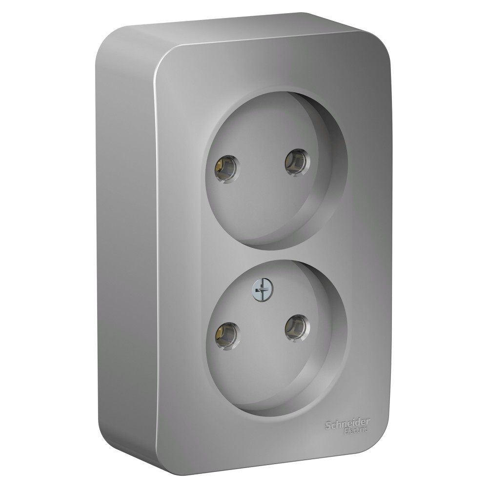 Systeme Electric Blanca наруж Алюминий Розетка 2-ая б/з без шторок 16А, 250В, изолир. пластина