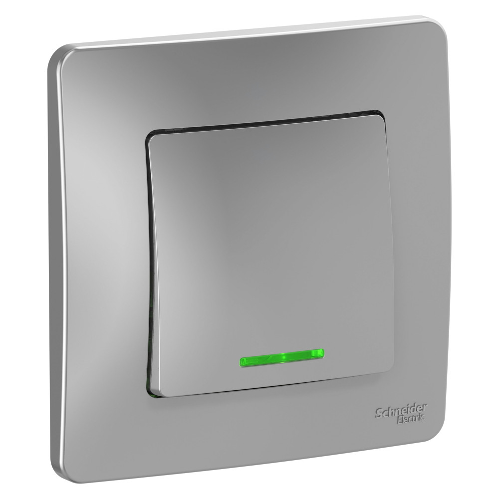 Systeme Electric Blanca внутр Алюминий Выключатель 1-клавишный с подсветкой, 10А, 250B