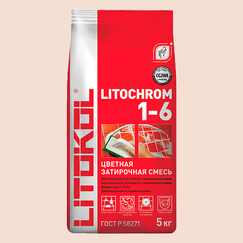Затирка швов цементная Litokol Litochrom 1-6 C.210 персик, алюм.мешок 5 кг