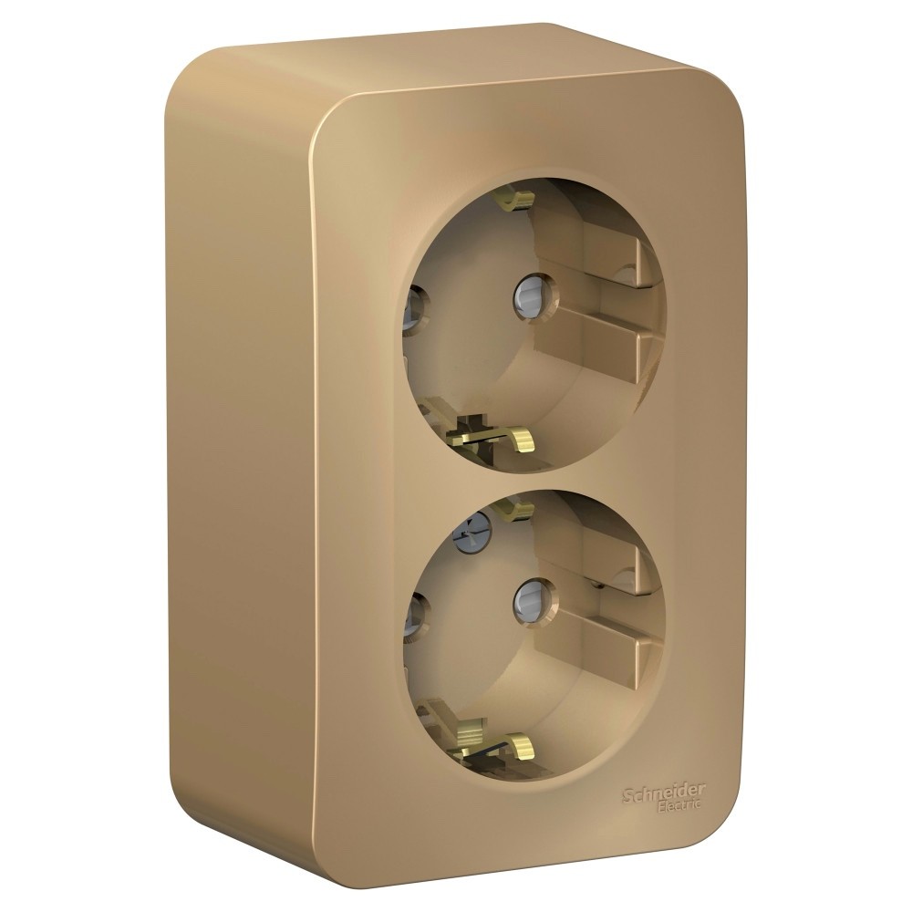 Systeme Electric Blanca наруж Титан Розетка 2-ая с/з со шторками, 16А, 250В