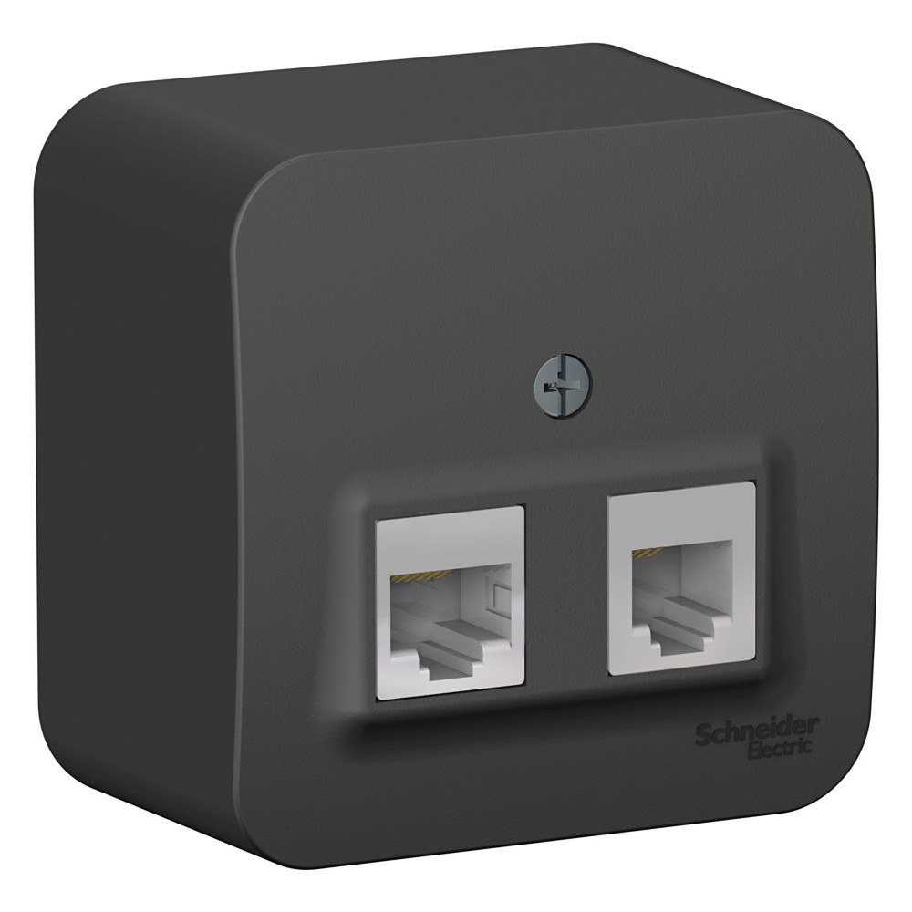 Systeme Electric Blanca наруж Антрацит Розетка 2-ая ТЛФ/комп, RJ45+RJ11, кат.5E, изолир. пластина