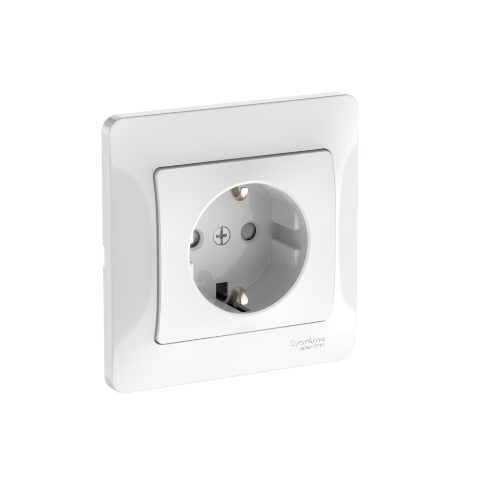 Systeme Electric Glossa Белый Розетка с заземлением со шторками, 16А, в сборе, быстрозажим. клем.
