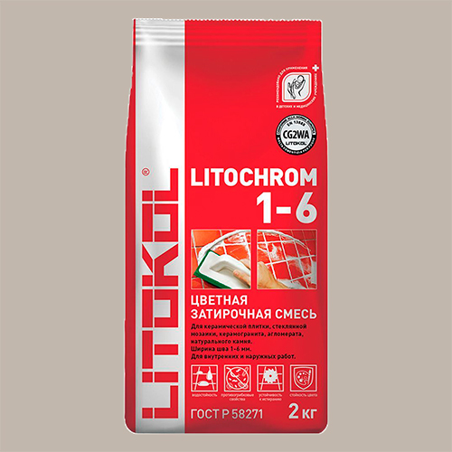 Затирка швов цементная Litokol Litochrom 1-6 C.30 жемчужно-серый, алюм.мешок 2 кг