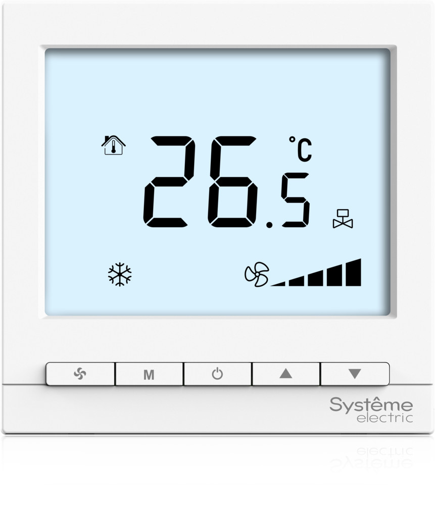 Systeme Electric Термостат комнатный цифровой, для 2тр 3ск FCU и 2-поз.клап, 1UI 4DO Modbus бел ~220В BS