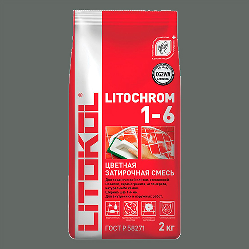 Затирка швов цементная Litokol Litochrom 1-6 C.10 серый, алюм.мешок 2 кг