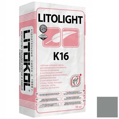 Клей для плитки Litokol Litolight K16 (C2TE S1) серый, 15 кг / Литокол Литолигт