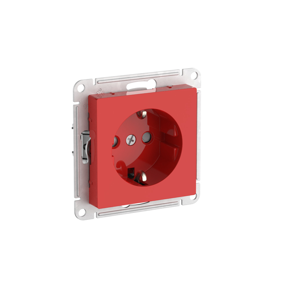 Systeme Electric AtlasDesign Красный Розетка с заземлением со шторками, 16А, мех., быстрозажим. клем.