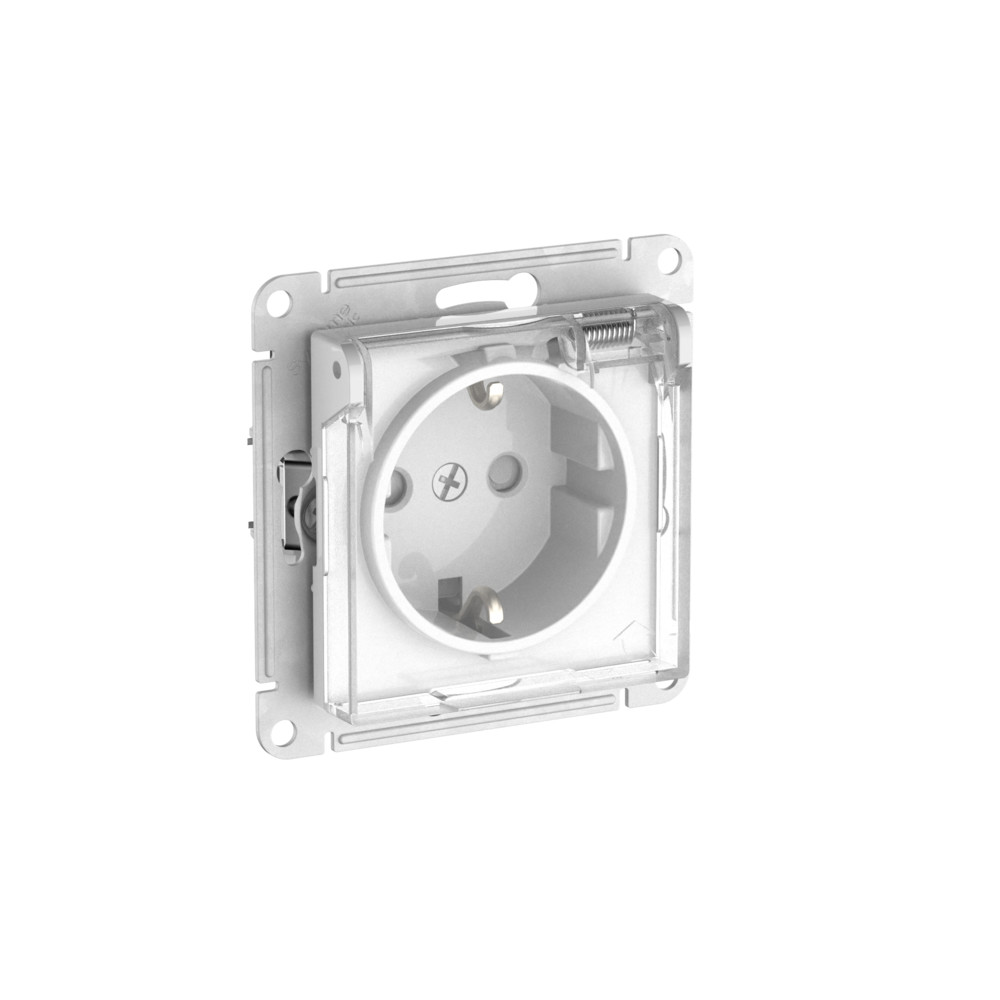Systeme Electric AtlasDesign Aqua Белый Розетка с зазем. со шт. с прозрач. крыш,16А, IP44, мех., быстрозажим. клем.