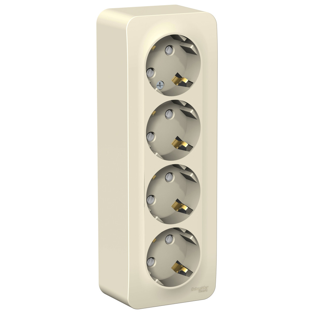 Systeme Electric Blanca наруж Молочная Розетка 4-ая с/з со шторками 16А, 250В, изолир. пластина