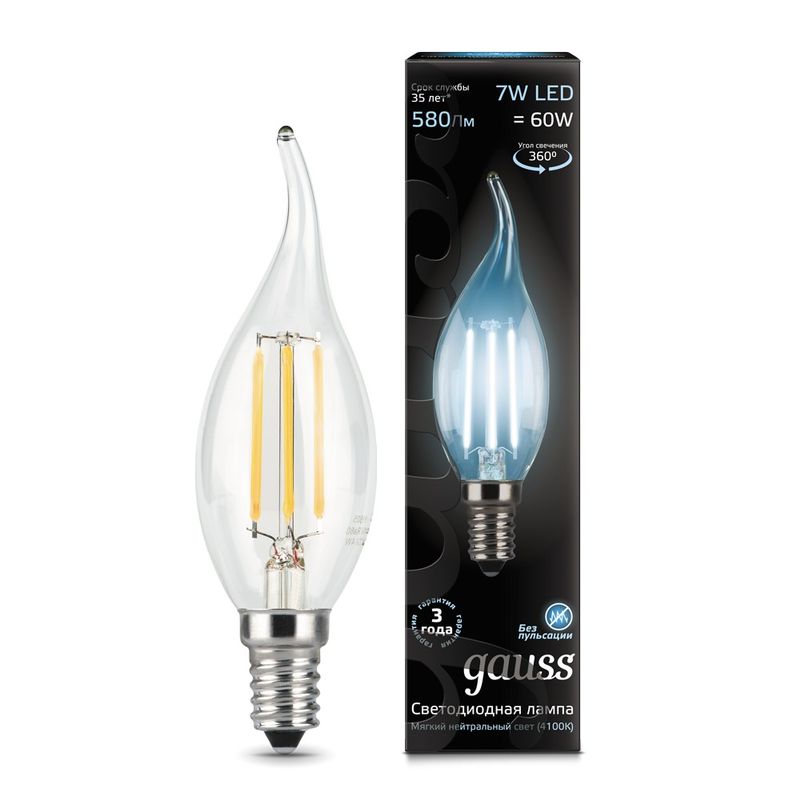 Лампа Gauss LED Filament Candle tailed E14 7W холодный свет 4100К