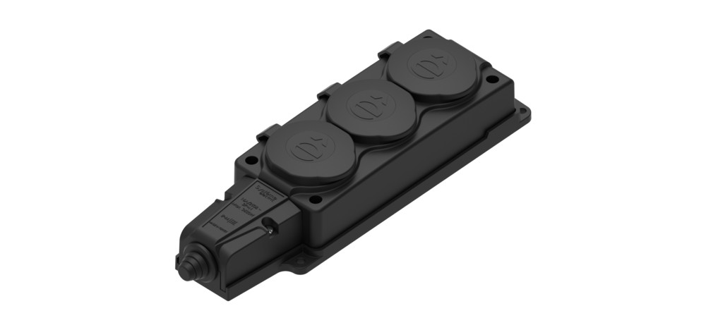 Systeme Electric MultiSet Черная Колодка 3х розетка 2К+З каучуковая 16А/250В IP44
