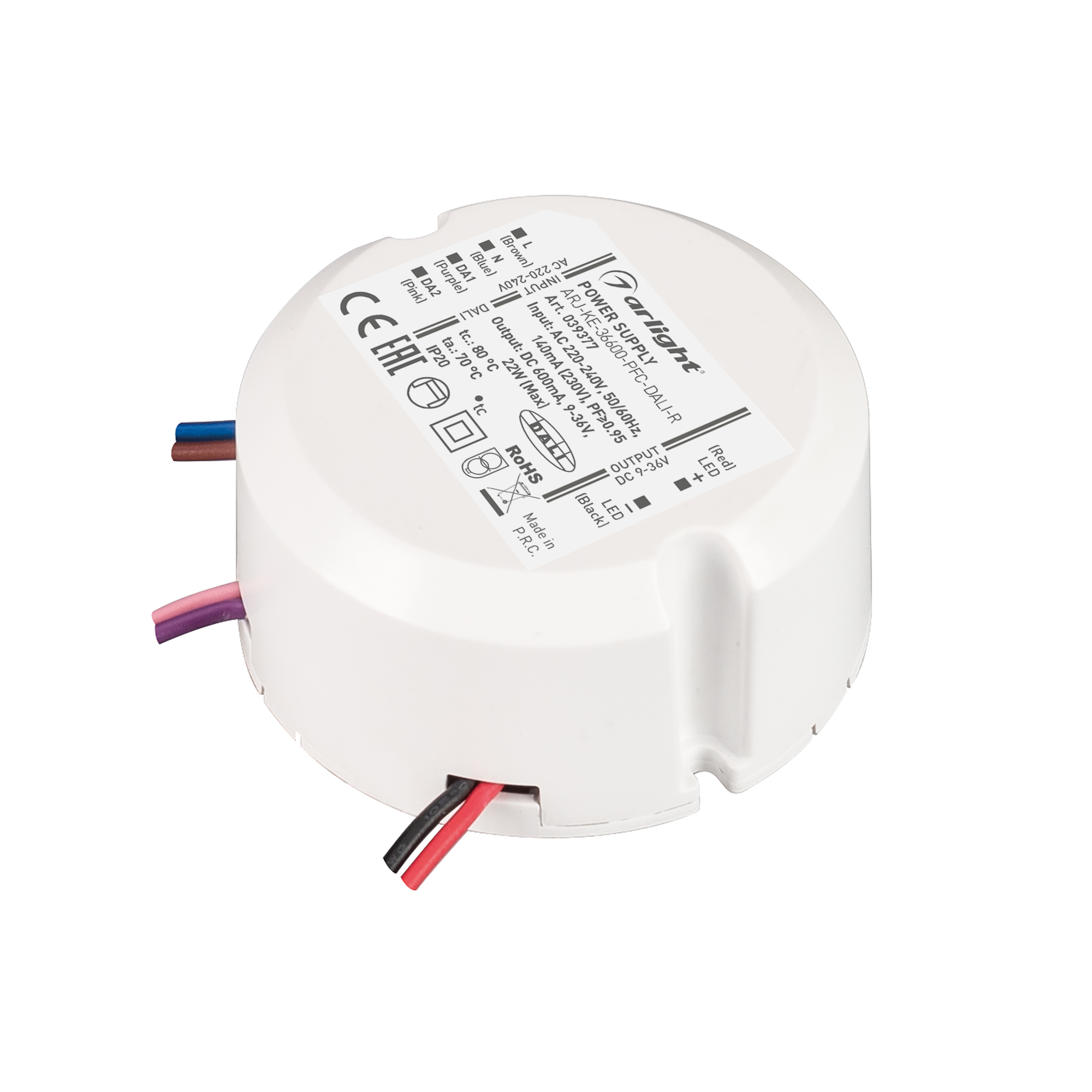 Arlight Блок питания ARJ-KE-36600-PFC-DALI2-R (22W, 9-36V, 0.6A) (IP20 Пластик, 3 года)