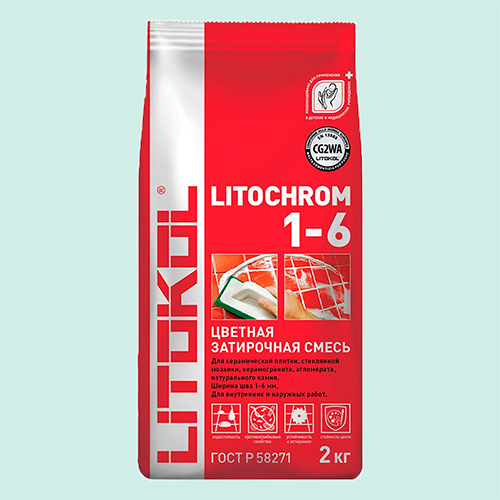 Затирка швов цементная Litokol Litochrom 1-6 C.100 светло-зелёный/мята, алюм.мешок 2 кг