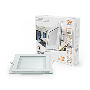 Gauss Светильник Glass кв 12W 900lm 3000K 220-240V IP20 монт Ø118х118 160*160*30 с дек стек LED