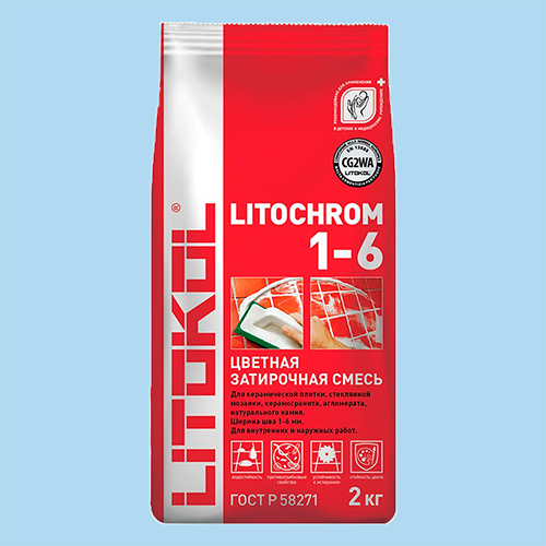 Затирка швов цементная Litokol Litochrom 1-6 C.120 светло-голубой/крокус, алюм.мешок 2 кг