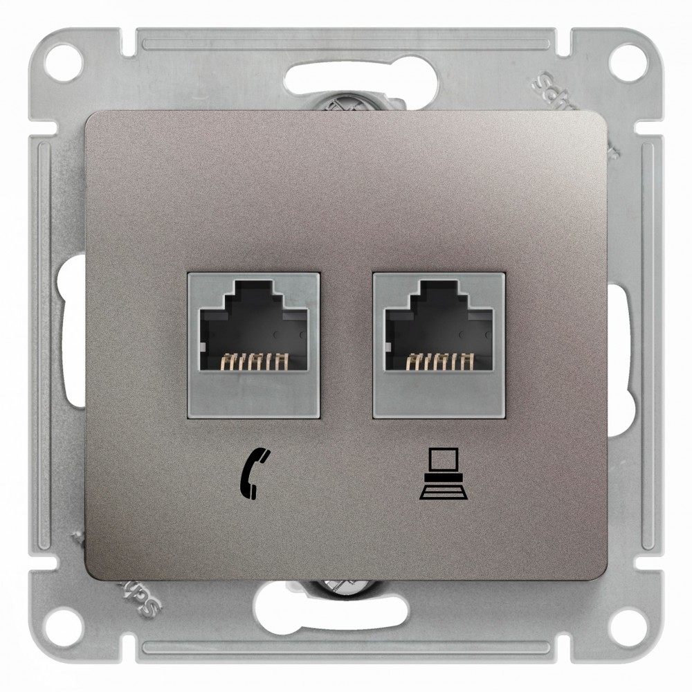 Systeme Electric Glossa Платина Розетка 2-ая RJ11+RJ45, кат.5E