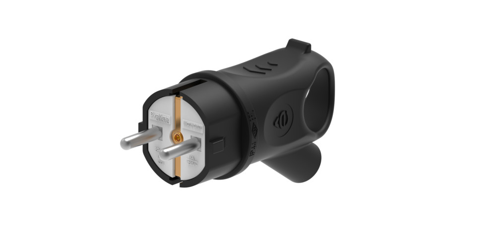 Systeme Electric MultiSet Черная Вилка 2К+З угловая каучуковая 16А/250В IP44