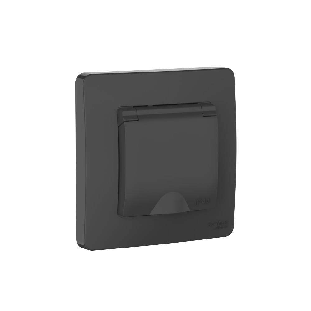 Systeme Electric Blanca внутр Антрацит Розетка с/з IP44 со шторками, с крышкой, 16А, 250В