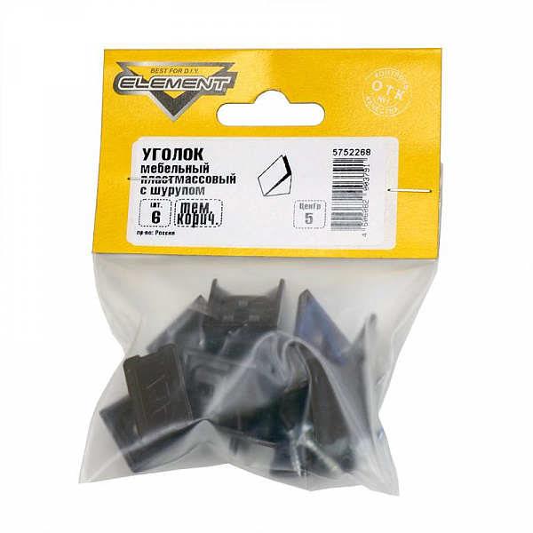 Уголки мебельные пластиковые темно - коричневые с шурупом (6 шт) Element Уголки мебельные пластиковые темно - коричневые с шурупом (6 шт) Element